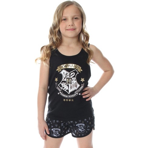 Harry Potter Big Girls' Hogwarts House Crest Racerback Tank And Shorts  Pajama Lounge Set (hogwarts, 18/20) Black : Target