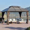 10'x13' Gazebo With 2 Hooks, Steel Double Roof, Aluminum Alloy Frame, 4  Curtains And Mesh Side Walls Outdoor Gazebo For Backyard, Patio, Garden - 3 of 4