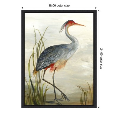 Grey Heron Vertical Canvas Print with Black Frame