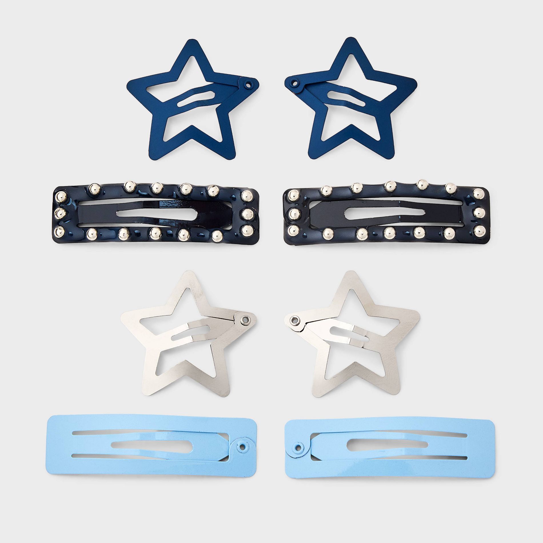 Girls' Mixed Star Snap Hair Clip Set 8pc Blue/Silver - art class™