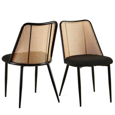 NicBex Set of 2 Dining Chairs with Rattan Backrest Modern Upholstered Padded Seats Side Chair for Dining Room