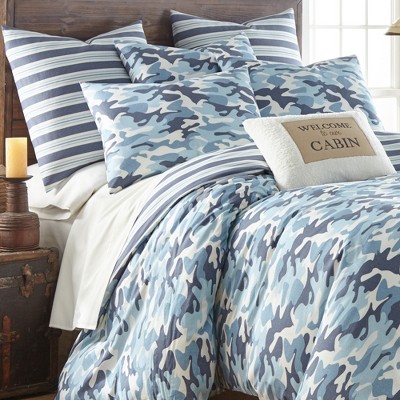 King Blue Cotton Camouflage Duvet Cover Set