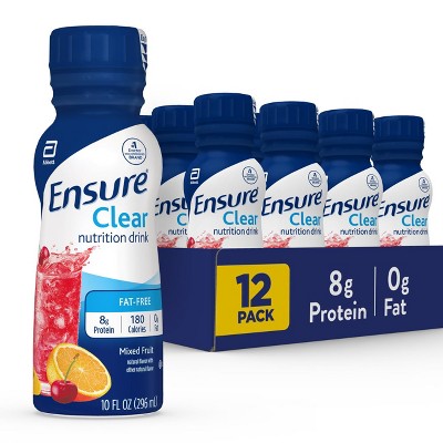 Ensure Clear Mixed Fruit Nutritional Drink 8g Protein, 15 Vitamins & Minerals Ready-to-drink Refreshing Taste 10 Fl Oz -12 Pack