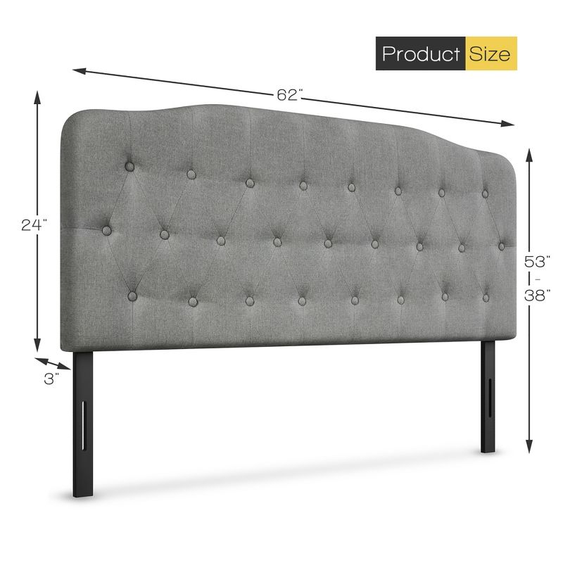 Costway Queen Upholstered Headboard Adjust Button Tufted Faux Linen, 3 of 11