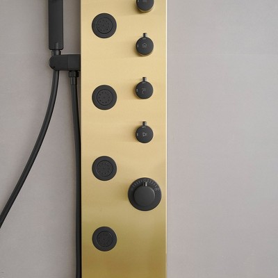 Gold and Black Stainless Steel 5-Jet Rainfall Shower Panel System