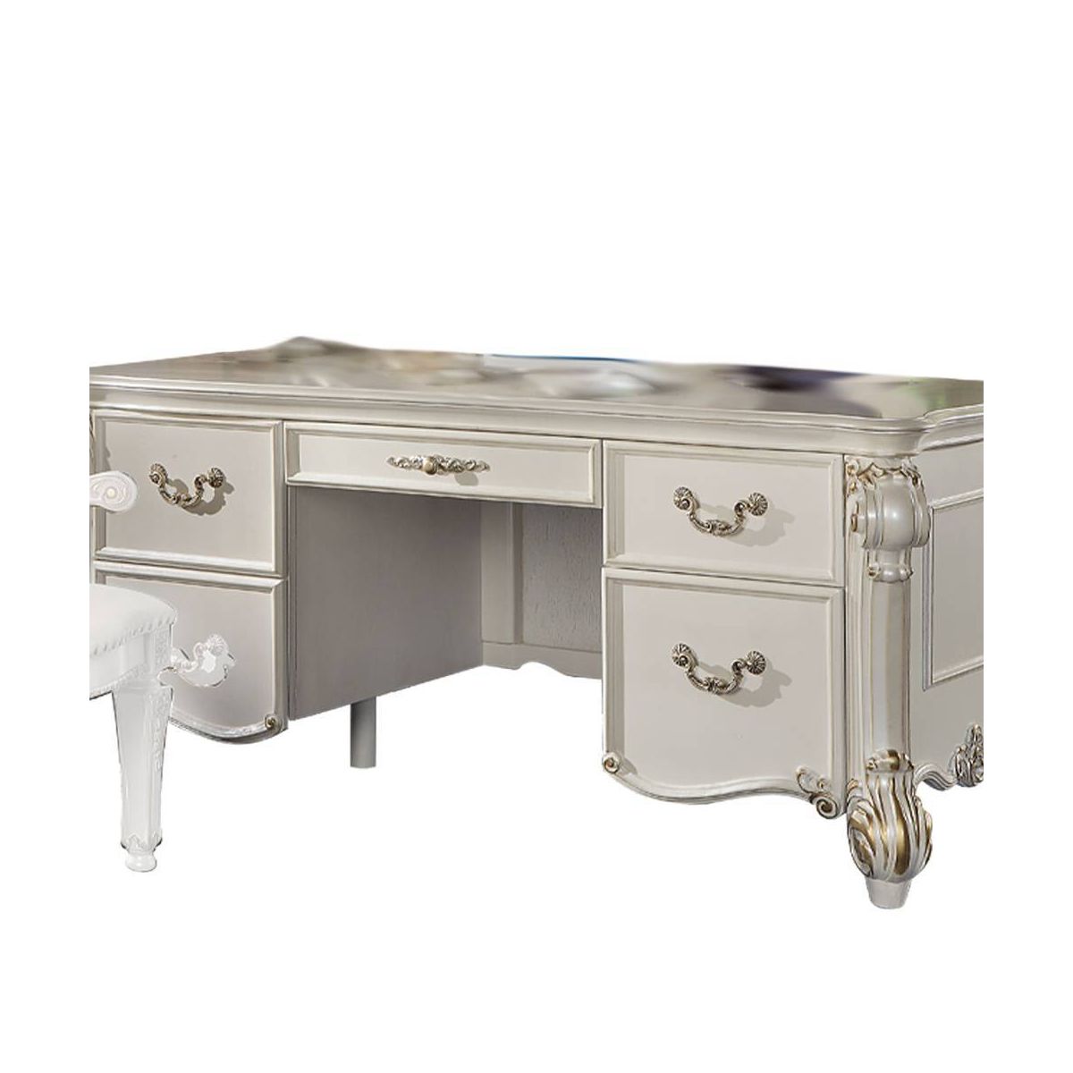 31" Vendome Desks Antique Pearl Finish - Acme Furniture: Executive Writing, Open Storage Shelf - thumbnail 3