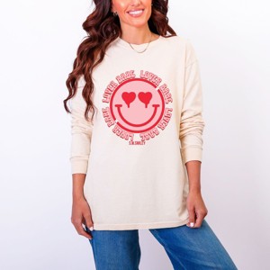 S.W.Smiley Lover Babe Smiley Face - Women's Garment Dyed Long Sleeve Graphic T-Shirt - 1 of 3