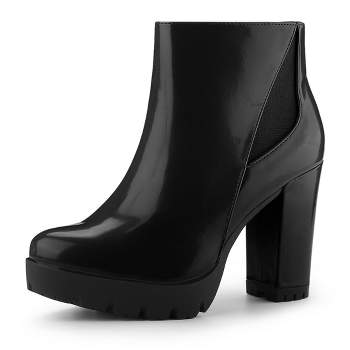 Allegra K Women's Rounded Toe Chunky Heel Platform Ankle Boots Black 7