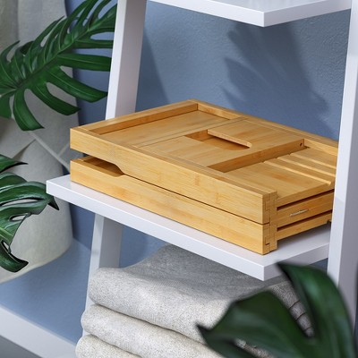 Natural Bamboo Foldable Bathtub Caddy Tray with Accessories