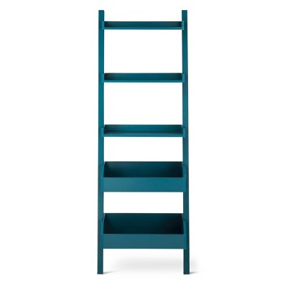 Lowry Leaning Bookcase with Storage Bins - Teal