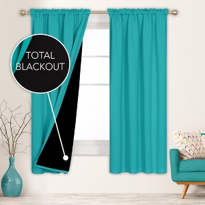 Deconovo ModernLuxury 100% Full BlackOut SatinRodCurtains For LivingRoom or BedRoom 2Panels - 1 of 4