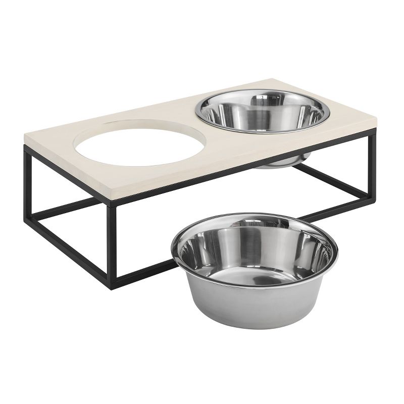 Sam's Pets Dan Double Wood and Stainless Steel Pet Bowl, 3 of 5