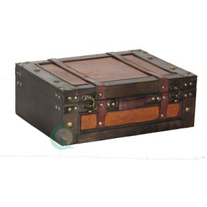 Wooden Vintage Luggage Trunks - Antique Carry-on Suitcase Storage Box with Hinged Lids, Old-Fashioned Decorative Box - 1 of 4