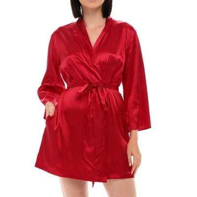 ADR Women's Satin Robe, Short Satin Wrap Robe, Silk like Loungewear
