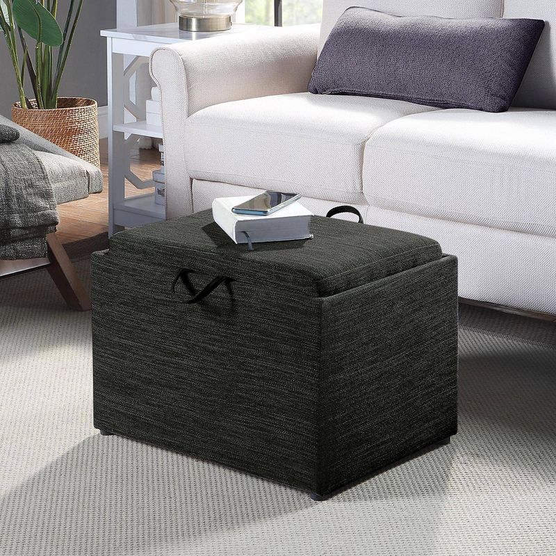 Breighton Home Luxe Comfort Storage Ottoman with Reversible Tray Top Lid Dark Charcoal Gray Fabric, 5 of 7