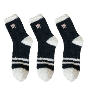 Anna-Kaci 3 Pairs Cozy Fluffy Crew Socks with Cute Panda Embroidery and Fun Pattern Designs - 1 of 4