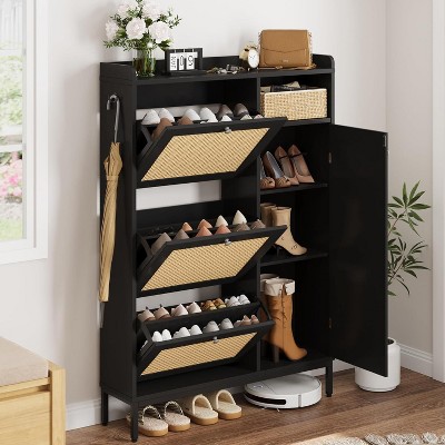 Shoe Cabinet, Shoe Storage Cabinet with 3 Flip-Down Drawers & 4-Tier Adjustable Shelves, Shoe Cabinet Storage for Entryway,Shoe Organizer