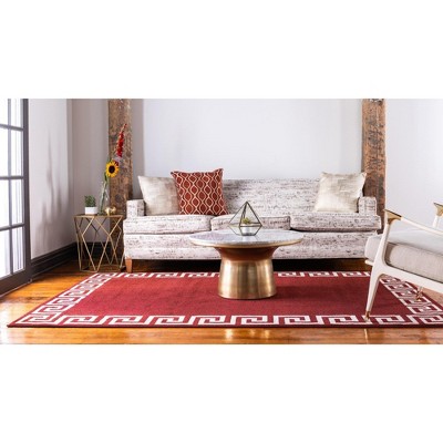 Burgundy and Beige Geometric 9' x 12' Synthetic Area Rug