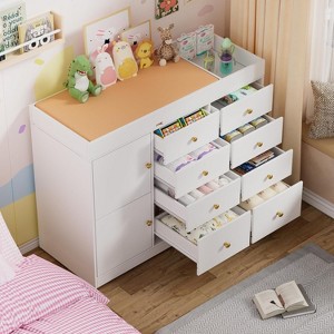 PAKASEPT 43.3" W Changing Table Dresser with Changing Table Top, Baby Nursery Dresser with 8 Drawers and 2 Cabinet, Diaper Changing Station - 1 of 4
