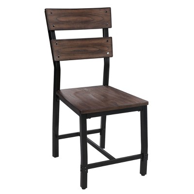 Set of 2 Wood and Metal Dining Side Chairs Brown/Black - Benzara