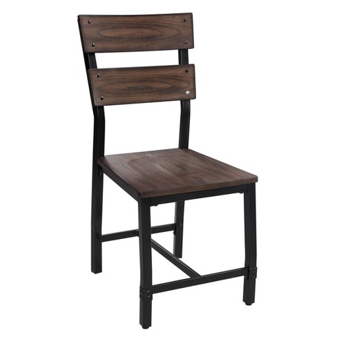 Set Of 2 Wood And Metal Dining Side Chairs Brown Black Benzara Target