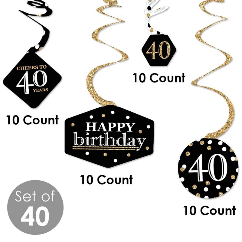 Big Dot of Happiness Adult 40th Birthday - Gold - Birthday Party Hanging Decor - Party Decoration Swirls - Set of 40, 5 of 9