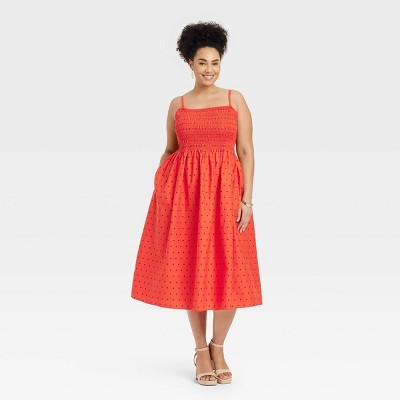 Women's Easy Summer Smocked Midi Sundress - A New Day™ Red Dot XXL