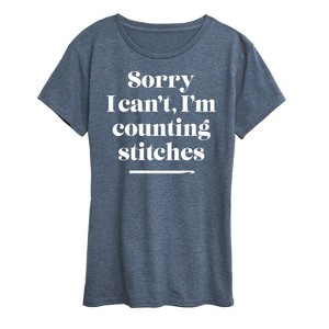 Women's - Instant Message - Sorry, I Can't, I'm Counting Stitches Short Sleeve Graphic T-Shirt - 1 of 4