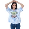 Seven Times Six Star Wars Women's The Mandalorian Baby Yoda Tie Dye Rough Hem T-Shirt Blue - 3 of 4