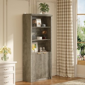 Book Shelf and Bookcase,31.5" Wide Bookshelf with Drawer and Doors,Farmhouse Book Case with Storage,Wood Storage Cabinet with 5 Tier Display Shelves - 1 of 4