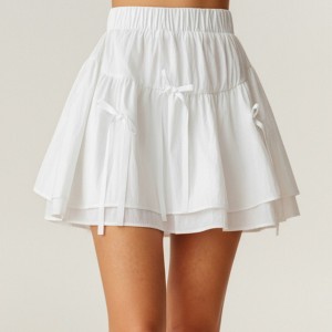 Anna-Kaci Women's Tiered Mini Skirt with Layered Ruffle Hem and Delicate Bow Accents in Soft Lightweight Fabric - 1 of 4