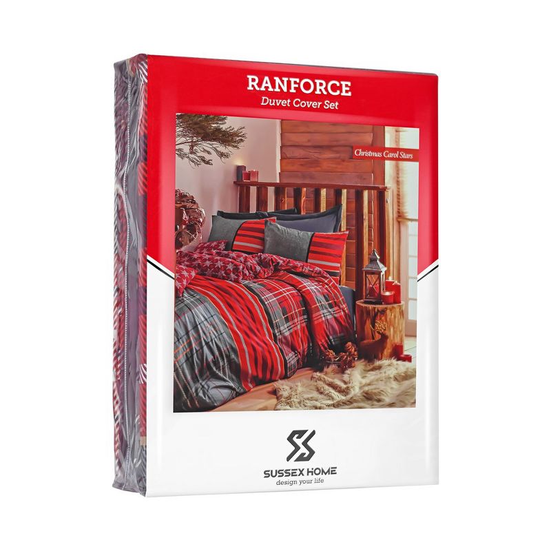 Sussexhome Masculine Collection Duvet Cover Set | Red, Full Size Duvet Cover, 1 Duvet Cover, 1 Fitted Sheet and 2 Pillowcases, 4 of 10