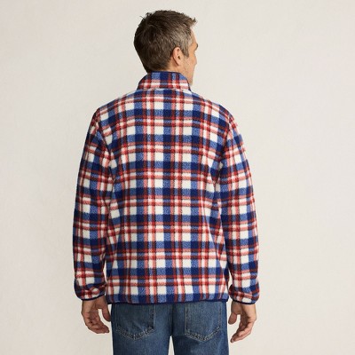 Lands' End Men's Tall Print Full Zip High Pile Fleece Jacket - Large Tall - Navy/Bourbon Plaid — фото 2