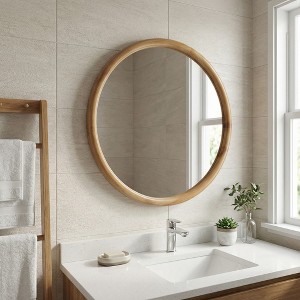 Wooakway 1PC/2PC 24" Walnut Wood Round Mirror Circle Wall Mirror Farmhouse Bathroom Vanity Mirror for Living Room Bedroom Entryway Modern Decoration - 1 of 4