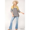 Slickblue Women's Knit and Floral Print Colorblock Top, Relaxed Fit Dolman Sleeve Tee, Citron Mix/Denim Mix, Size S-L - 3 of 4