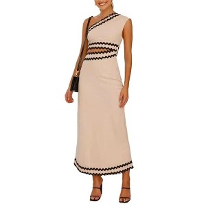 Women's Asymmetric Shoulder Lace - Trimmed Cut - Out Waist Long Dress - 1 of 4