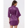cheibear Women's Bridal Party Three Quarter Sleeve Tie Waist Satin Robe Pajamas - 4 of 4