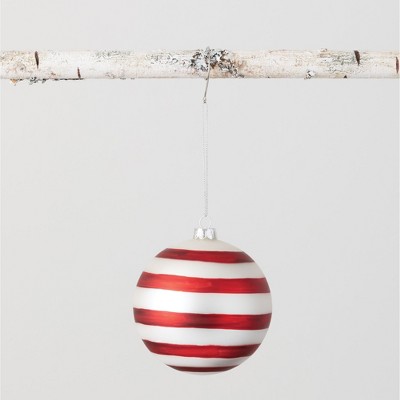 Sullivans Stripe Ball Ornament 4"H Red