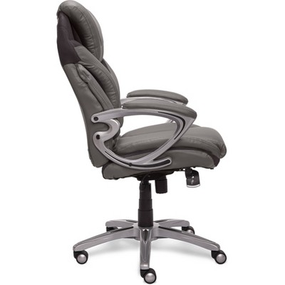 Gray Leather Executive Office Chair with Lumbar Support