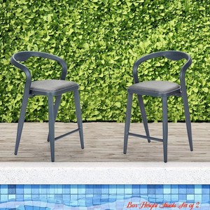 Kitchen Modern Bar Stools Set of 2 - Sleek Low Back Counter Height Stools Comfortable Indoor and Outdoor Barstools - 1 of 4