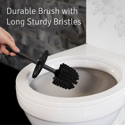 Black Marble Look Toilet Brush and Holder Set with Sturdy Bristles