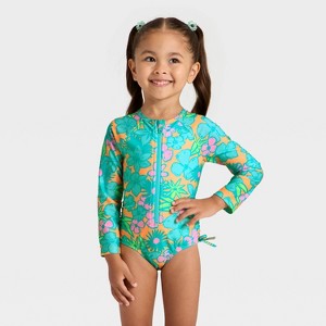 Toddler Girls' Long Sleeve One Piece Hibiscus Floral Rash Guard Swimsuit - Cat & Jack™ - 1 of 3