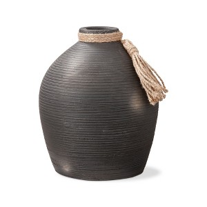 tag Nero Handtied Jute Terracotta Decorative Vase for Bouquets - 7.5" H x 6.25" Dia, Black, Wipe Clean, Not Watertight - 1 of 3