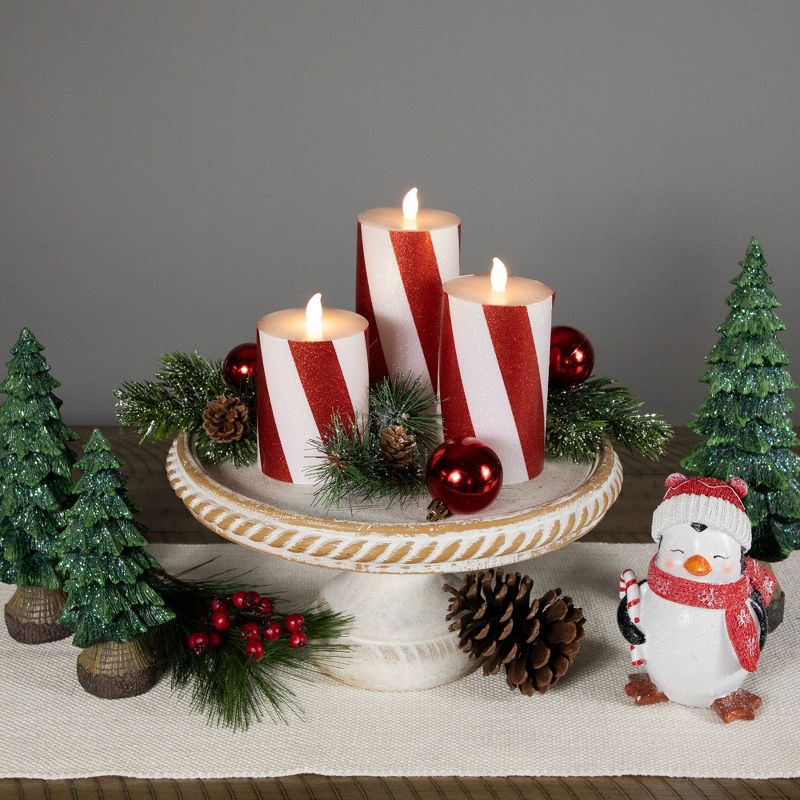 Northlight Set of 3 Candy Cane Stripes Flameless Flickering LED Christmas Wax Pillar Candles 6", 2 of 7