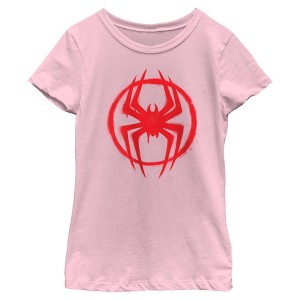 Girls Marvel: Spider-Man: Across the Spider-Verse Graffiti Red Logo T Shirt - 1 of 4