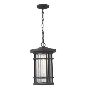 Jordan 10" x 16.25" Black Glass Outdoor Hanging Light with Chain - Dimmable & Damp Rated - 1 of 3