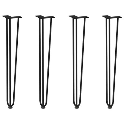 vidaXL Hairpin Table Legs - Set of 4 Black 28.3" Solid Steel Legs with Modern Design, Adjustable Foot Levelers for Coffee Tables