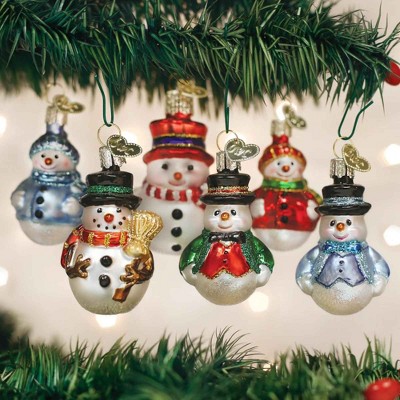 Mini Snowman Glass Christmas Ornament Set of 6