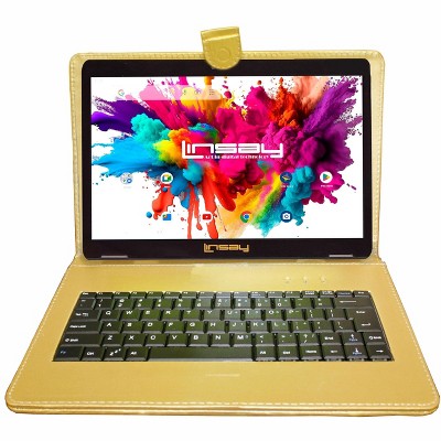 LINSAY 10.1" Octa Core 128GB Storage Android 14 Tablet Dual Camera Android with Black Keyboard
