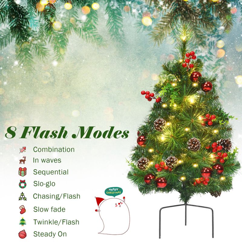 Tangkula Set of 2 2FT Pre-Lit Pathway Artificial Christmas Trees with 30 LED Lights 8 Light Modes, 5 of 11